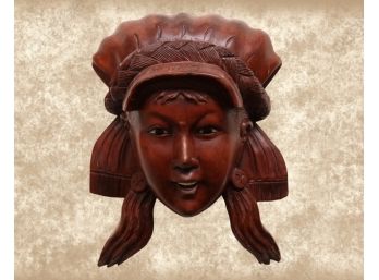 Hand Carved Asian Rosewood Female Mask