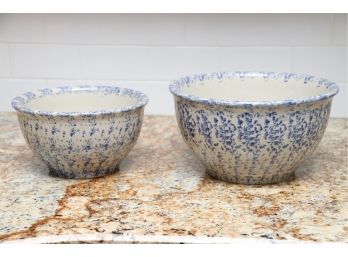 Two Blue And White Mixing Bowls