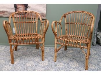 Pair Of Mid Century Natural Bamboo Armchairs