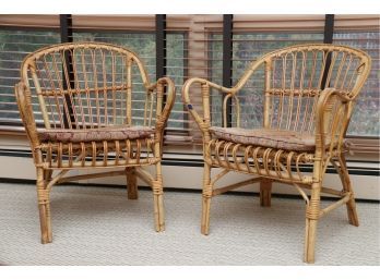 Pair Of Mid Century Natural Bamboo Armchairs With Cushions