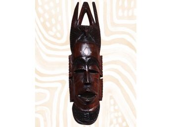 Hand Carved African Horned Crown Mask