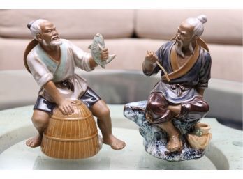 Two Asian Mudmen Fishermen Figurines