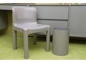 Kartell 4875 Light Gray Chair & Trash Can By Carlo Bartoli