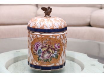 Decorative Crackle Porcelain Lidded Jar With Swan Finial