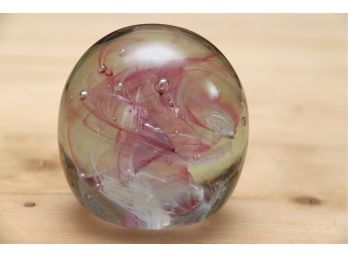 Glass Paperweight With Pink Center