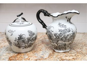 Black And White Pitcher With Lidded Jar