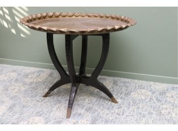 Midcentury Moroccan Brass Tray Table On Spider Stand