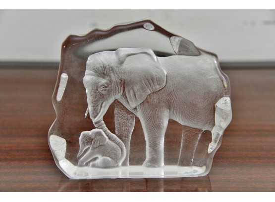 Elephant Etched Glass Signed Jannason Numbered
