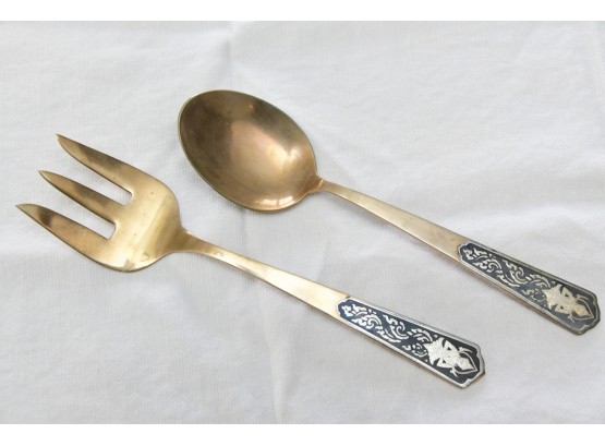 MCM Gold Tone Serving Spoon And Fork