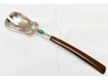 Teak Handle Sterling Silver With Turquoise Serving Spoon