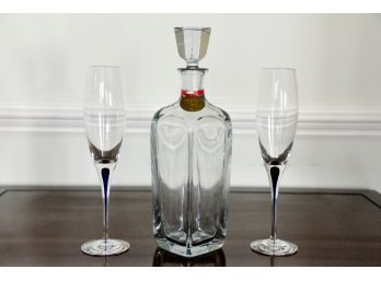 Decanter With Blue Stem Glasses