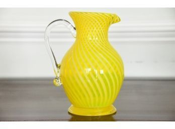 Murano Glass Yellow And White Stripped Pitcher