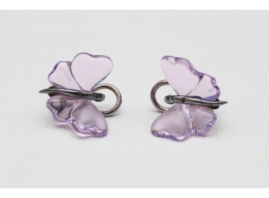 Lalique Petite Purple Crystal Butterfly Pendants