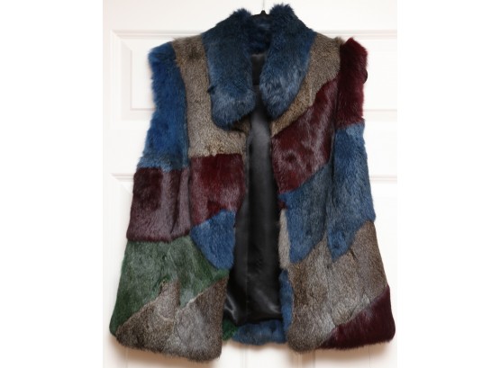 Funky Multi-Color Fur Sleeveless Vest - Size Medium