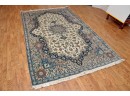 Persian Silk Rug Blue And White  111 X 64