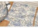 Blue Toile Queen Bedspread With Pillow Cases And Custom Table Covering