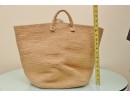 Oversized Natural Fiber Woven Shopping Tote With Leather Handles