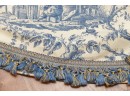 Blue Toile Queen Bedspread With Pillow Cases And Custom Table Covering