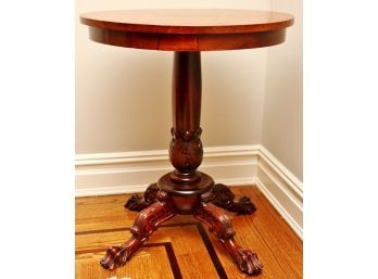 Round Table Mahogany Floral Inlay Top With Mother Of Pearl Accent
