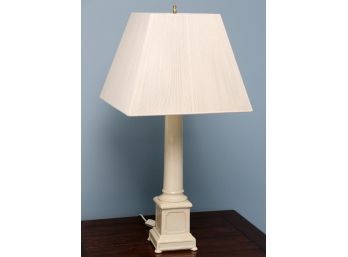 White Crackle Glazed Porcelain Table Lamp With String Shade