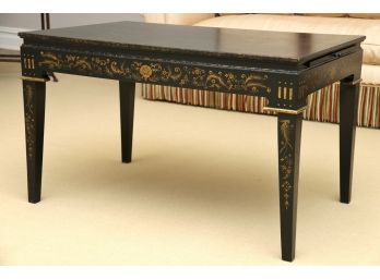 Chinoiserie Black And Gold Coffee Table With End Pull Outs