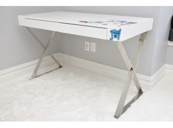 White Criss-Cross Chrome Leg Desk
