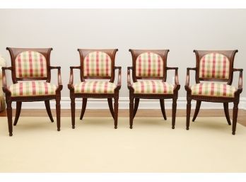 Four Mahogany Custom Covered Dining Chairs