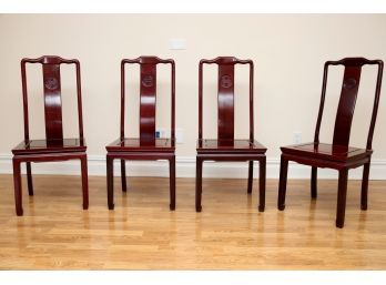 Four Rosewood Carved Asian Chairs