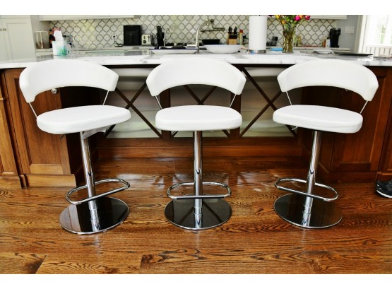 Set Of 3 Calligaris New York Swivel Adjustable Height Leather Bar/Counter Stools Paid $3600