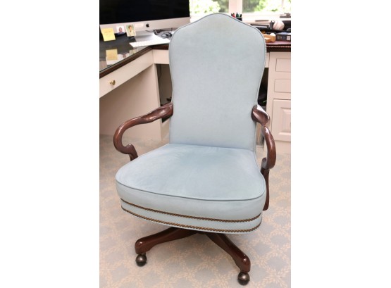 Blue Velvet Nailhead Rolling Desk Chair Collier Keyworth Paid $2100
