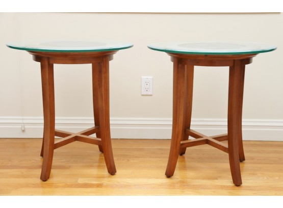A Pair Of Round Glass Top Side Tables