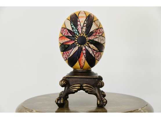 Decorative Egg Sculpture On Wooden Base