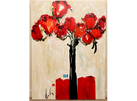 Red Flower Canvas Painting By Dale O'Connor