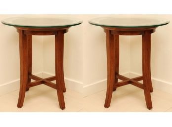Pair Of Round Glass Top Side Tables