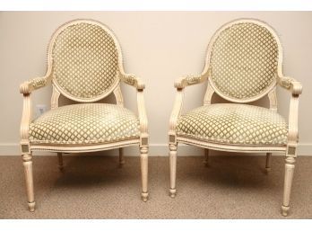 Pair Of Custom Upholstered Arm Chairs With Fluted Legs