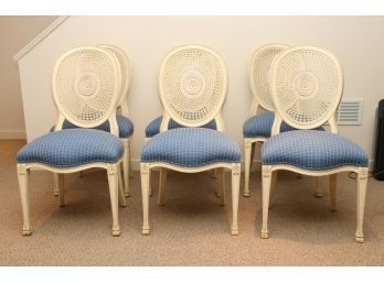 Set Of 6 Custom Upholstered French Cane Back Dining Chairs