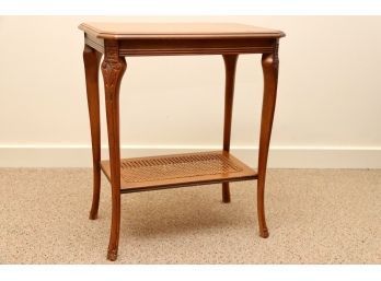 Vintage Wooden Side Table With Cane Under Shelf