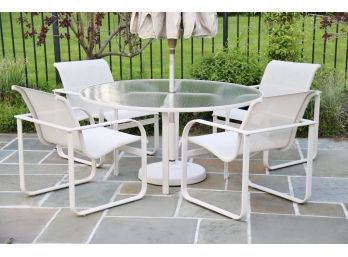 Brown Jordan Patio Table With Umbrella And 4 Chairs