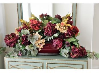 Faux Floral Arrangement In Ceramic Oval Planter