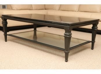 Wrought Iron Black Marble Top Coffee Table With Glass Under Shelf