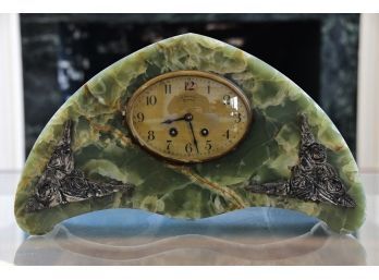 G. Brunott Rotterdam Green Marble Mantle Clock With Key