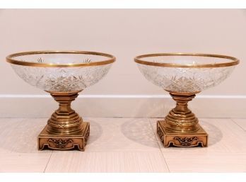 Decorative Arts Glass And Metal Pedestal Bowls