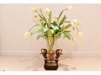 Swan Vase By Castillion With Faux Tulips