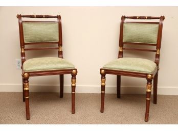 Pair Of Mahogany Side Chairs With Gold Accents