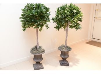 Resin Urns With Faux Twisted Trunk Olive Trees