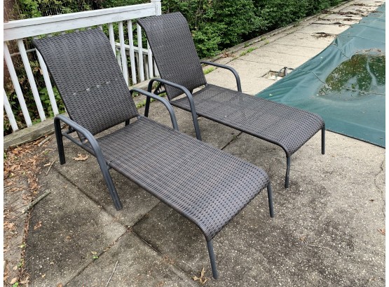 Pair Of Brown Wicker Outdoor Chaise Lounge Chairs