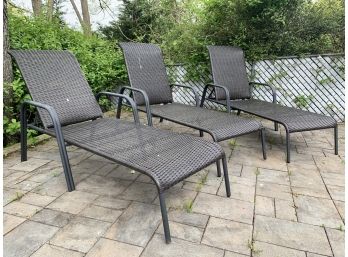 Trio Of Outdoor Brown Wicker Chaise Lounge Chairs