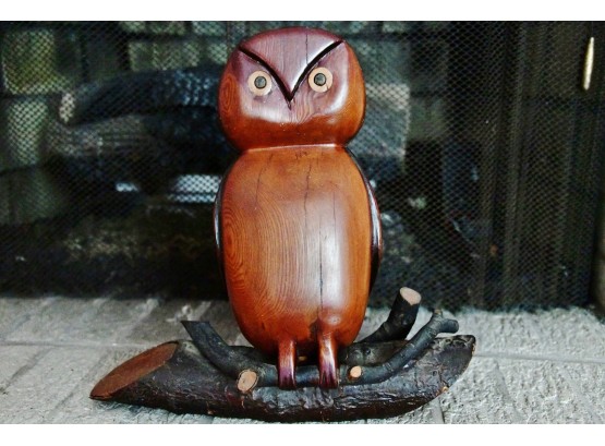Carved Wooden Owl Sculpture