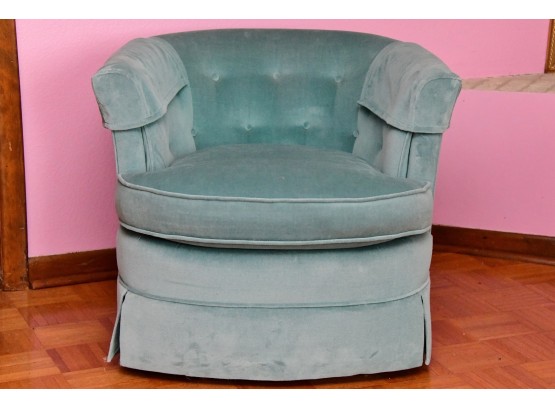 Blue Velour 360 Swivel Barrel Back Side Chair