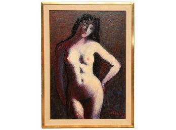 Mid Century Modern Abstract Nude Oil Painting Signed K Skila